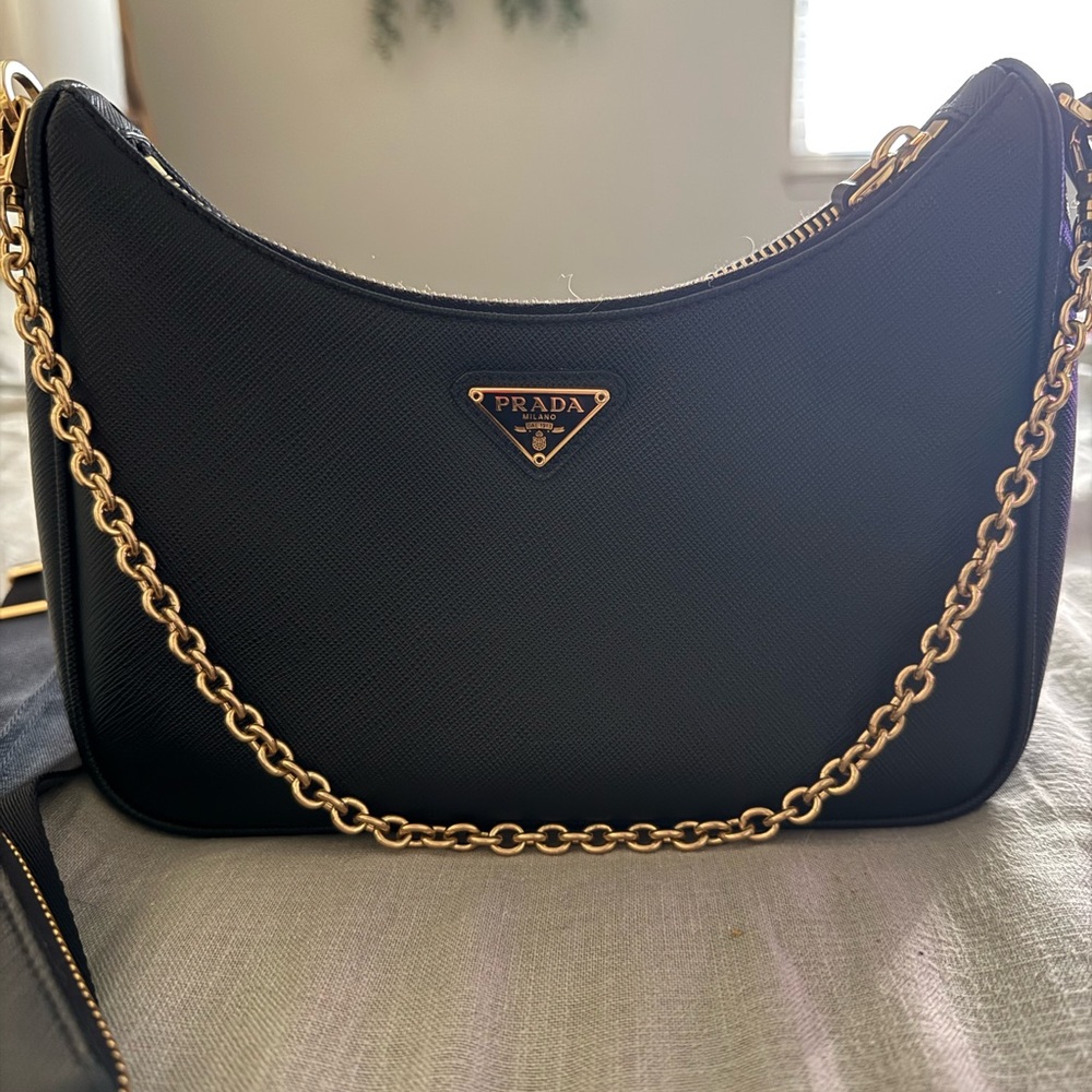 Prada Re-Edition Saffiano Leather bag with shoulder strap